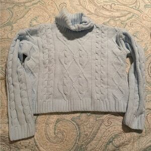Hippie Rose Light Blue Cable Knit Turtleneck Sweater